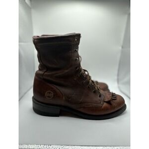 Double H Boots Women 8.5M Packers Brown Leather Lace Up Western Riding Work 9302